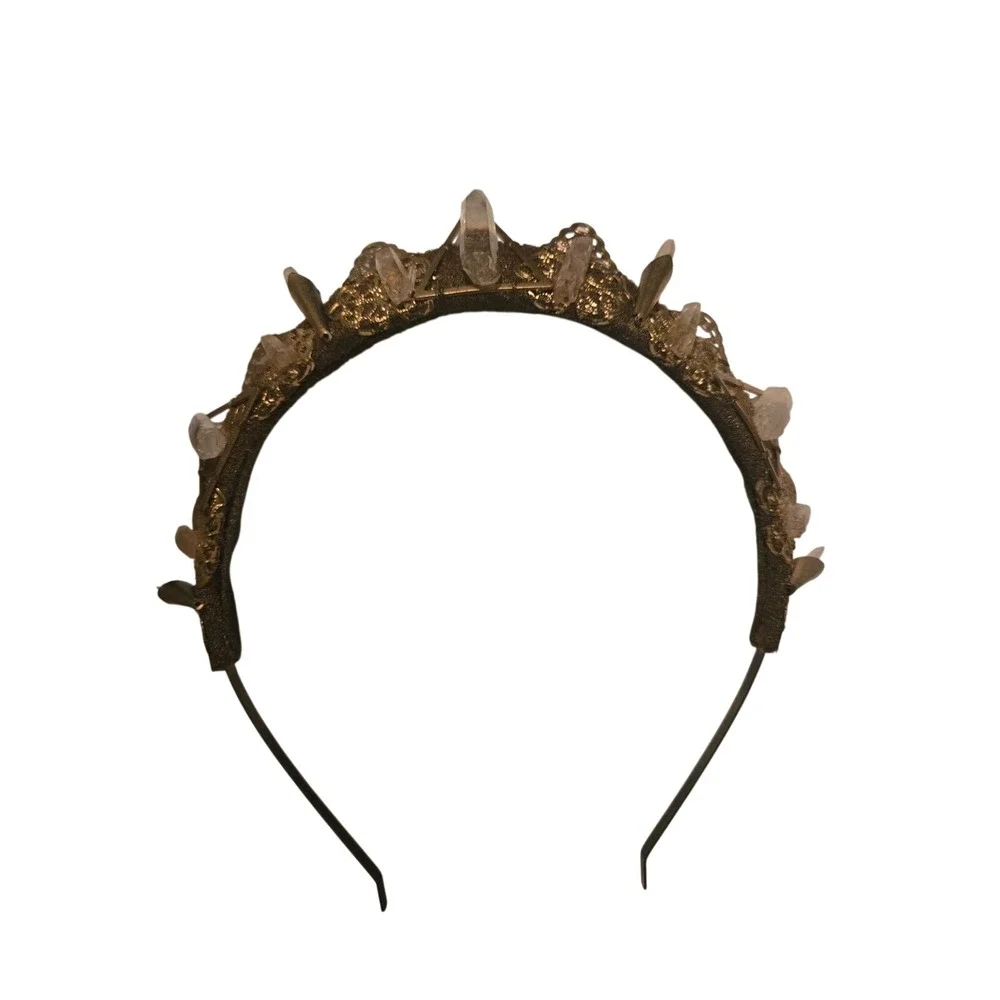 Loschy Designs Raw Quartz‎ Crystal Gold Filigree Crown Headband Tiara
